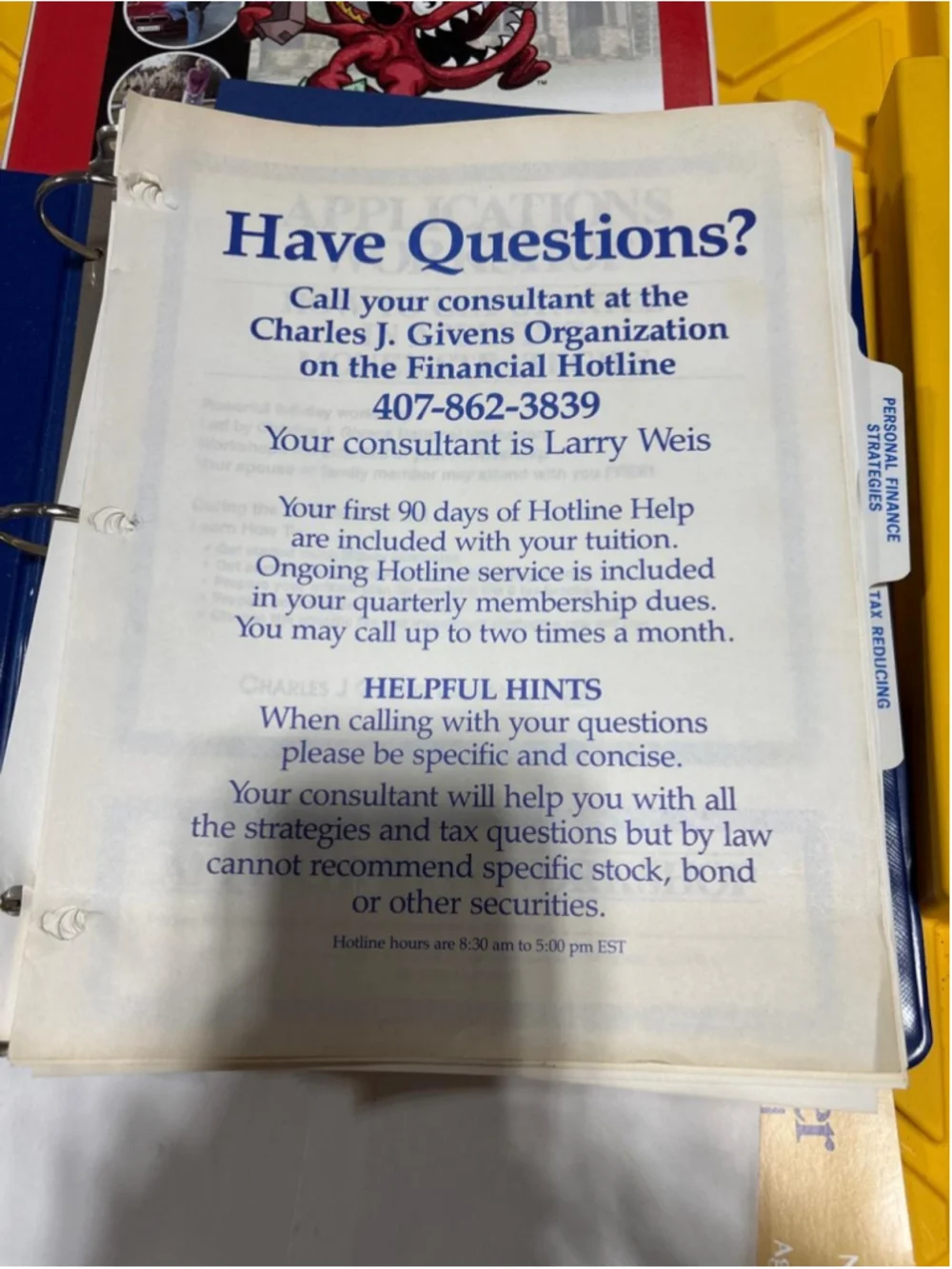 Charles J. Givens Organization Financial Library Binder Set, #E50